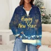 Women's Casual Half Zipper Lapel Christmas Printed Pullover Top Side Slit - Image 16