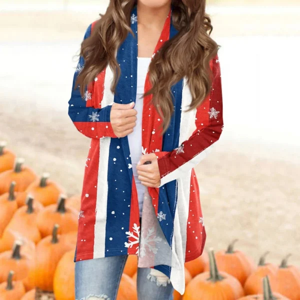 Women's Fashion Christmas Printed Jacket Cardigan Casual Medium Length Coat - Image 25