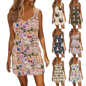 Women's Fashion Easter Casual Summer Loose Dresses Printed Sundresses Dress