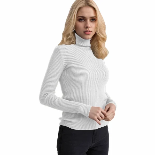 Women's Fashion Casual Solid Color Versatile Knitted High Neck Pullover Sweater - Image 71