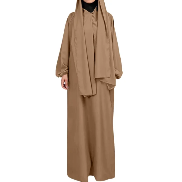 Muslim Women's Solid Color Robe Casual Long Sleeve Tie Waist Dresses - Image 34