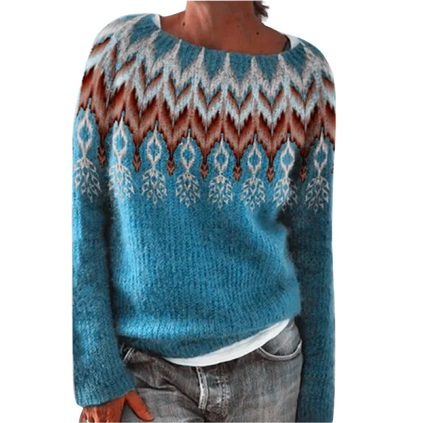Women's Fashionable Casual Printed Round Neck Pullover Loose Long Sleeved - Image 35