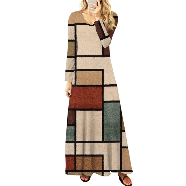 Women's Casual Fashion Long Sleeve Graphic Printed Vintage Long Dresses Fall - Image 23