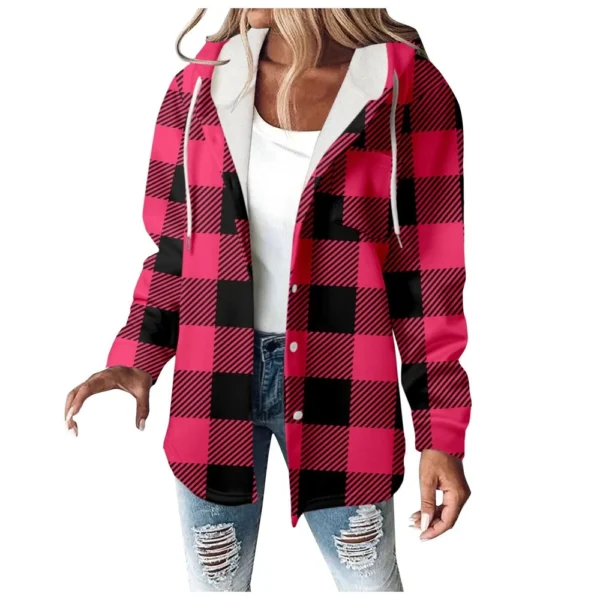Fleece Hoodies For Women Warm Print Sweatshirt Button Lined Drawstring Hooded - Image 5