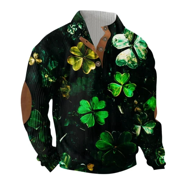 Knit Printed 3 Button - Corduroy Men's Standing Collar Pocket Sweatshirt - Image 29