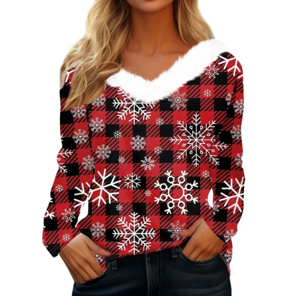 Long Sleeve Shirts For Women Cute Tops Christmas Prints Tees  Blouses Casual - Image 3