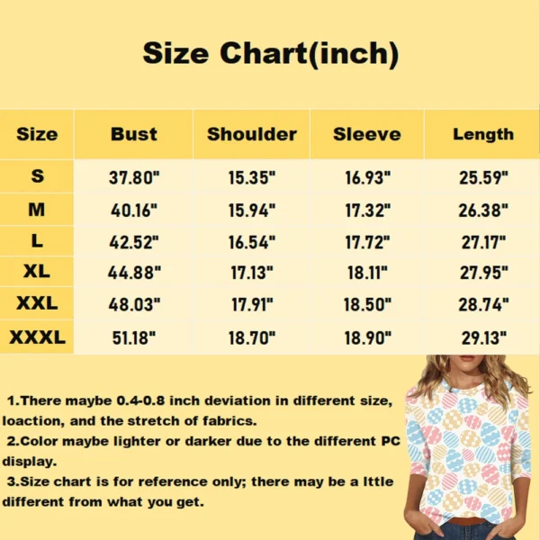 Women's Tops 3/4 Sleeve Casual Fashion Plus Size Basic Easter Printed Pullover - Image 8