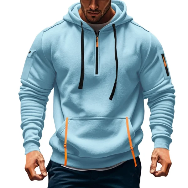 Men's Sweatshirt Hoodie Zipper Arm Pocket Cardigan Men's Sports Large Size - Image 16