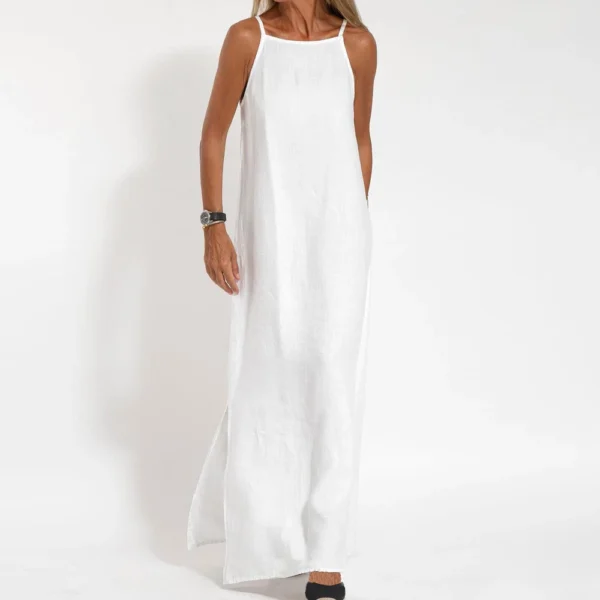 Women's Fashion Casual Loose Cotton Linen Split Sleeveless  Dresses - Image 9
