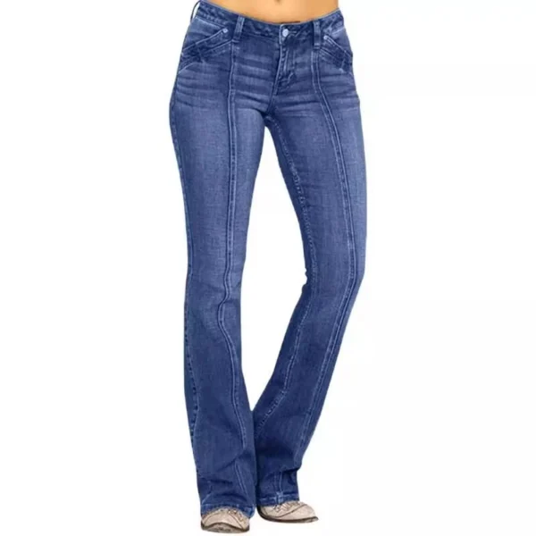 Women's Solid Color Patchwork Denim Low Waisted Cracked Horn Pants - Image 19
