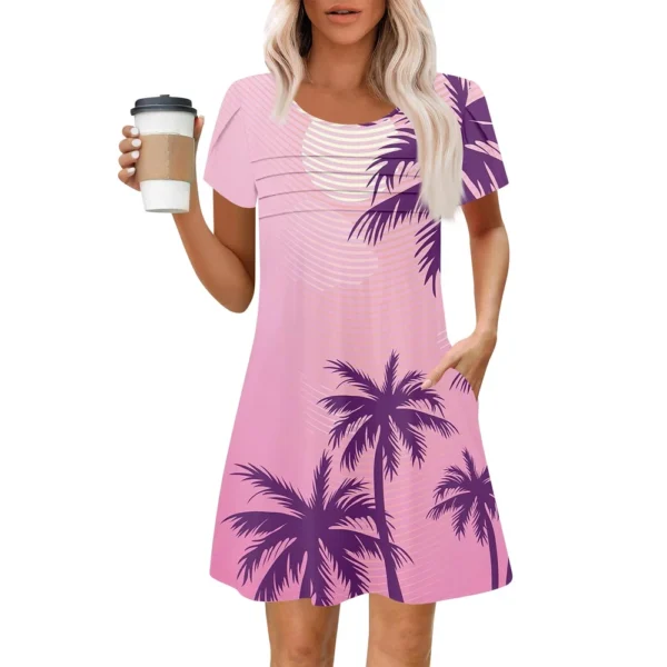 Women's Summer Casual Petal Slim Stripe Pleated Solid Color Dresses - Image 26