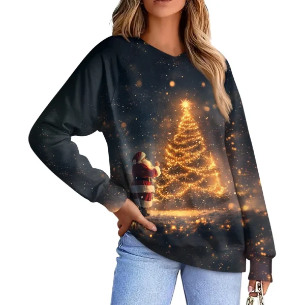 Women's Casual Fashion Comfortable Raglan Sleeve V-Neck Christmas Print - Image 32