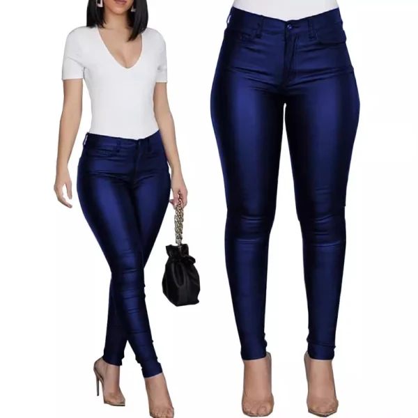 Solid color PU leather pants casual women's trousers - Image 4