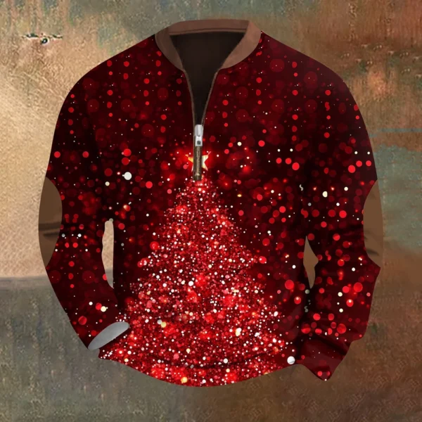 Men's Fashion Casual Half Zipper Neck Loose Long Sleeve Christmas Printed - Image 36