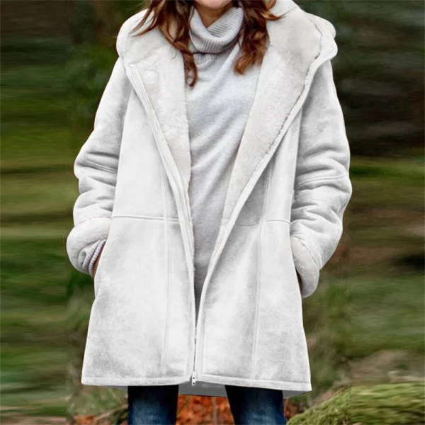 Women's  Fashionable Solid Color Warm Coat Long Sleeved Zipper Loose Hooded - Image 34