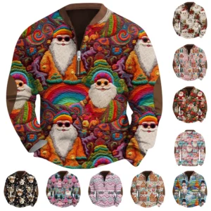 Men's Fashion Casual Half Zip Neck Loose Long Sleeve Camouflage Sweatshirt
