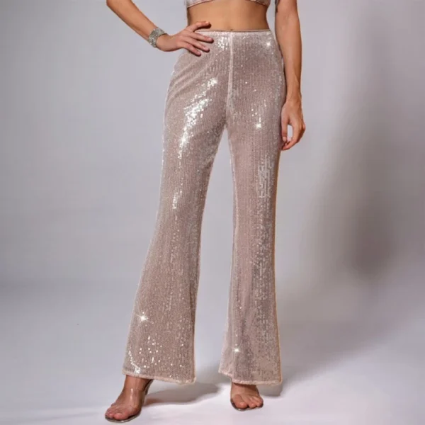 Women's Fashion Casual High Waist Thin Trousers Solid Colour Sequin Wide Leg - Image 5