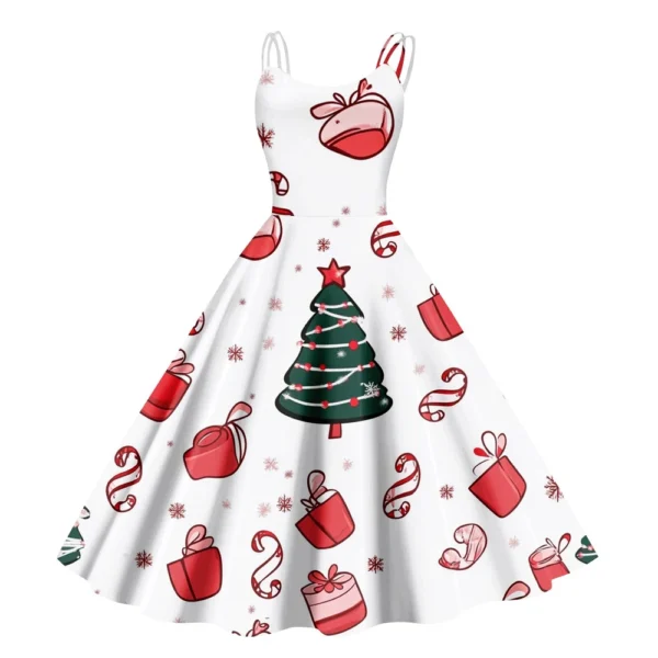 Women's Christmas Snowflake Print Sexy Slim Off Shoulder Punk Retro Dress - Image 40