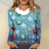 Women's Loose Casual Long Sleeved Christmas Printed Plush Collar V Neck Top, - Image 28