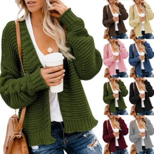Knitted cardigan women's solid color casual women's loose coat