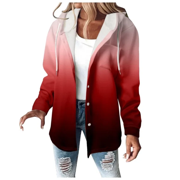 Fleece Hoodies For Women Warm Print Sweatshirt Button Lined Drawstring Hooded - Image 20