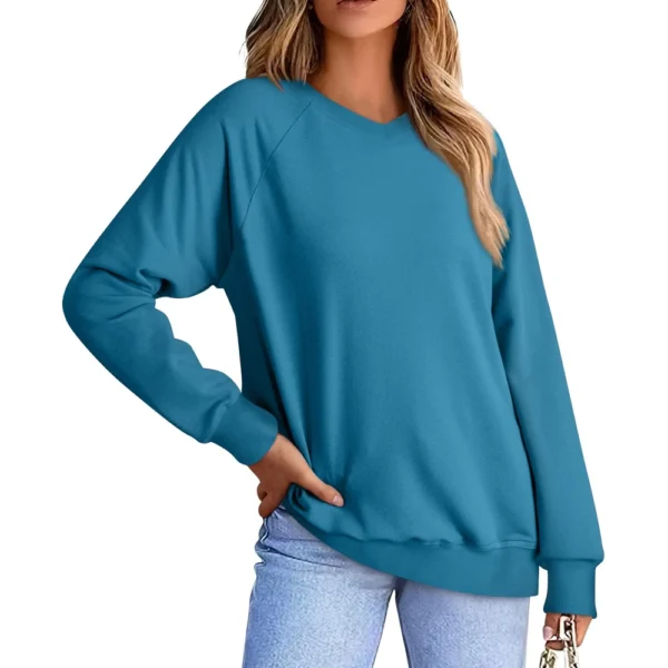 Women's Fashion Sweatshirt V-neck Long Sleeve Solid Color Casual Loose Pullover - Image 10