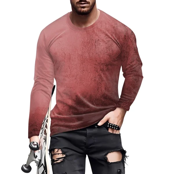 Men's T Shirt O-Neck Clothing Apparel Outdoor Long Sleeve Print Fashion - Image 10