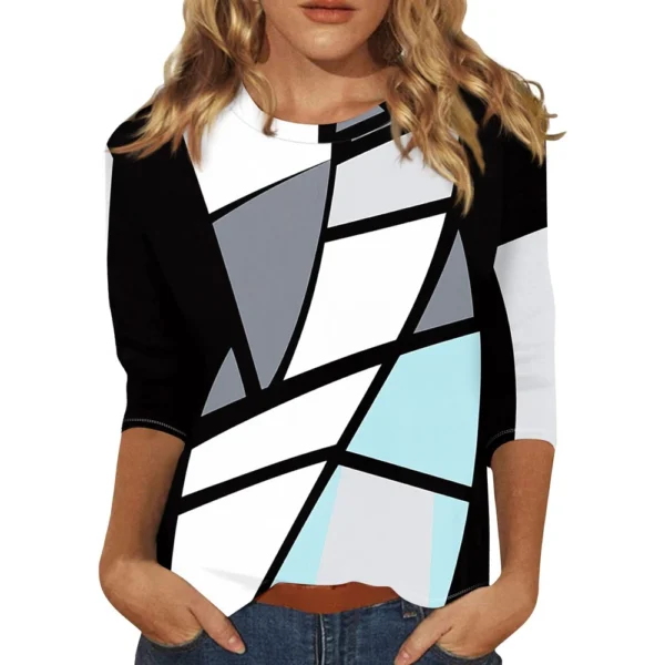 3/4 Sleeve Tops For Women T-Shirt Casual  Print Tops T Shirt Round Neck - Image 20
