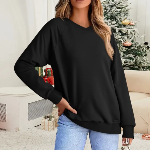 Women's Fashion Sweatshirt V-neck Long Sleeve Solid Color Casual Loose Pullover - Image 13