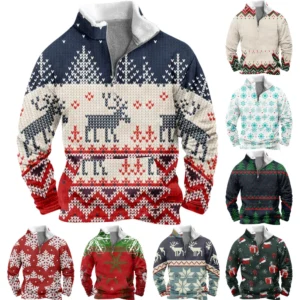 Men's  Loose Casual Fashion Stand Collar Half-Zip Hoodless Sweatshirt
