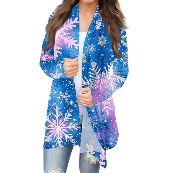 Women's Cardigan Christmas Printed Jacket Casual Medium Length Fashion Coat - Image 17