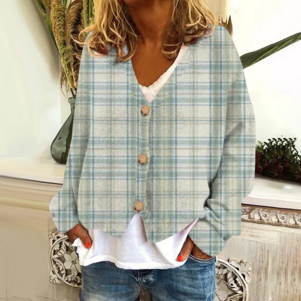 Women's Fashion Short Jacket Casual  Plaid Print Single Breasted Plush Top ﻿ - Image 28