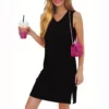 Women's Casual Fashion Sexy V-neck Sleeveless Solid Color Hem Slit Dress - Image 14