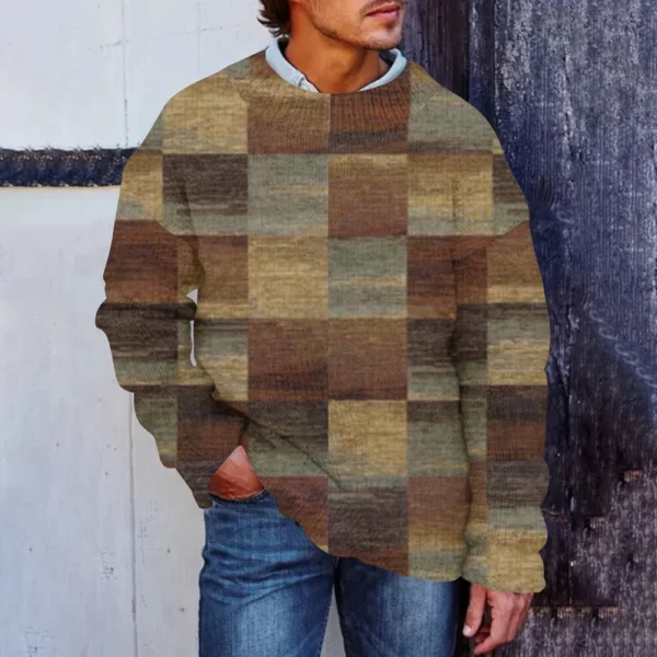 Men'S Printed Synthetic Sweater Round Neck Sportswear Loose Long Sleeved Top - Image 13