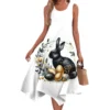 Women's Casual Fashion Round Neck Sleeveless Print Irregular Hem Midi Dress - Image 7