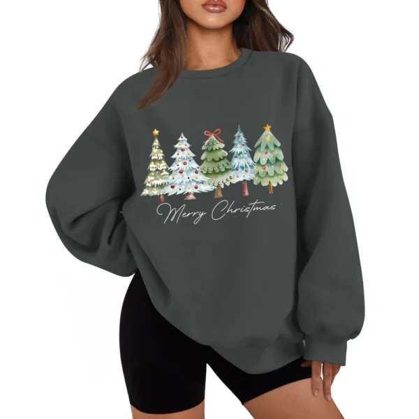 Women's Casual Fashion Long Sleeve Christmas Print Round Neck Sweatshirt Top - Image 8