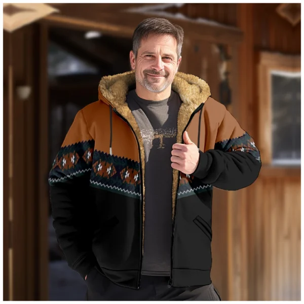 Men's Winter Print Jacket Men's Casual Trend Zipper Hooded Jacket - Image 13