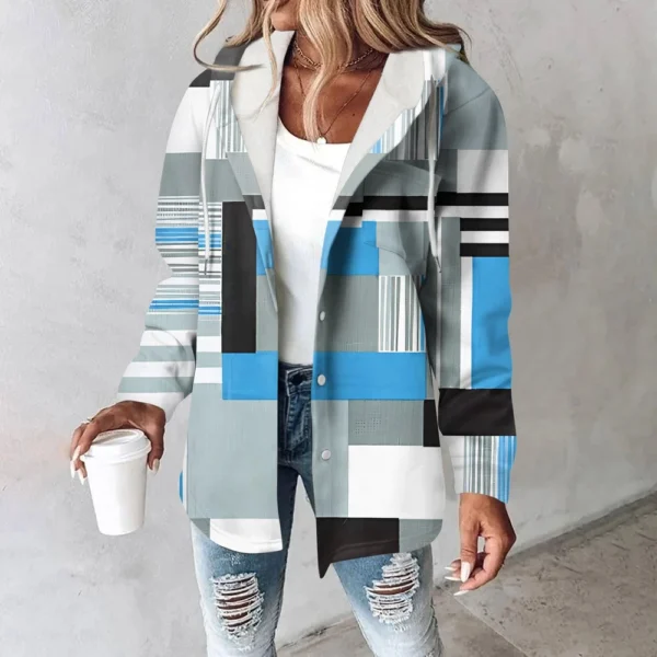 Hoodies For Women Winter Warm Sweatshirt Button Drawstring Hooded Print Jacket - Image 37