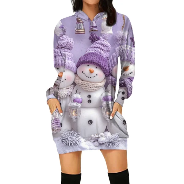 Ladies' Loose Casual Pocket Long Sleeved Hoodie Christmas Printed Sweatshirt - Image 29