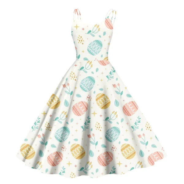 Women's  Casual Fashion Flower Print Sexy Off Shoulder Punk Retro Skirt - Image 7