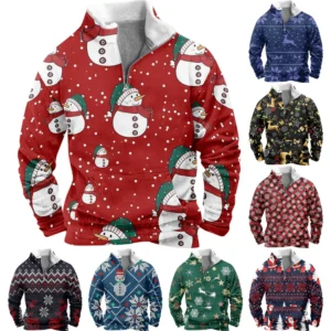 Men's  Loose Casual Fashion Stand Collar Half-Zip Hoodless Sweatshirt