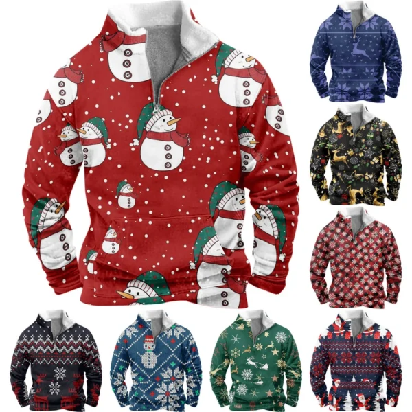 Men's  Loose Casual Fashion Stand Collar Half-Zip Hoodless Sweatshirt