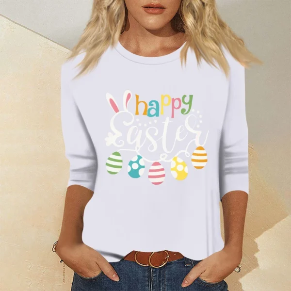Women's Basic Printed Tops Plus Size 3/4 Sleeve Fashion Easter Casual Pullover - Image 34