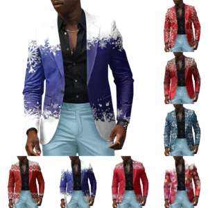 Unisex Winter Christmas Prints Suit Jackets Unisex Casual Fashion Button Jackets