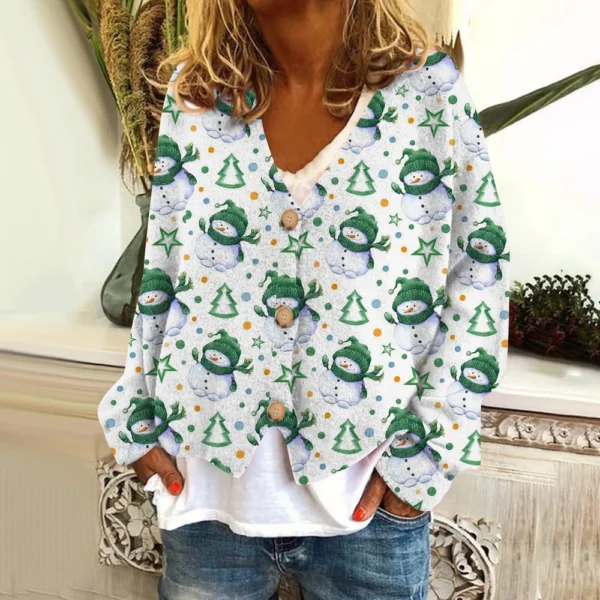 Women's Fashion Short Coat Casual Long Sleeve Printed Single Breasted Plush Top - Image 25