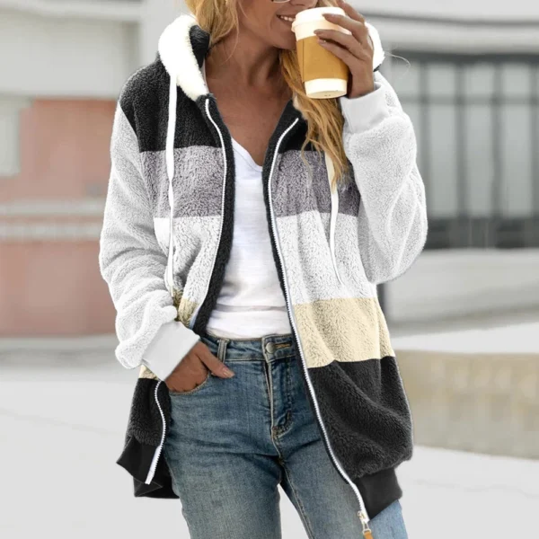 Women's Fashion Stitching Loose Hoodies Long Sleeve Plush Zipper Coat - Image 13