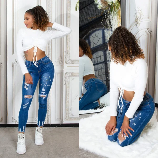 High Waist Skinny Jean Look mit Schriftzug Print - Image 19