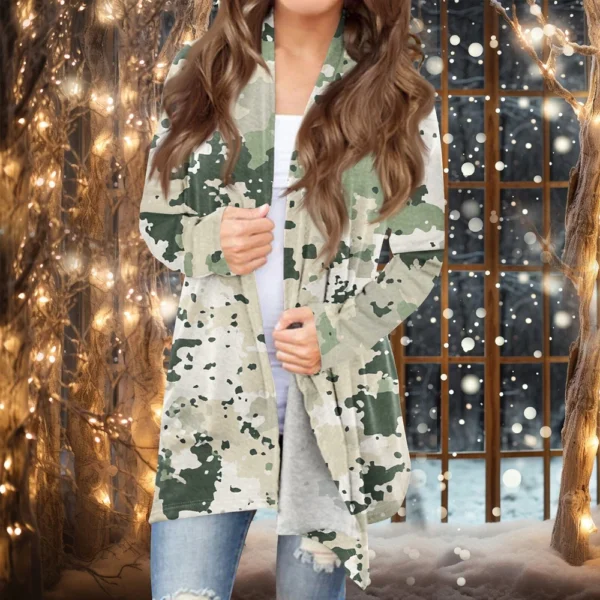 Women's Fashion Casual Christmas Print Medium Length Cardigan Jacket Coat - Image 22