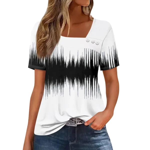 Women's Short Sleeved Loose Daily Casual Round Neck Fashion Printed T-Shirt - Image 7