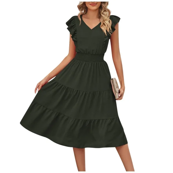 Women's Casual Summer Dress Sleeveless Ruffles V-neck Loose Long Dress  Loose - Image 19